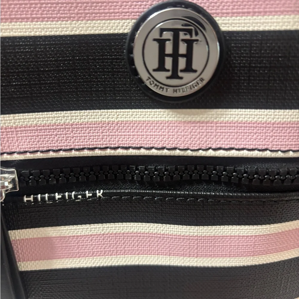 Tommy Hilfiger Black and Pink Striped Backpack EUC